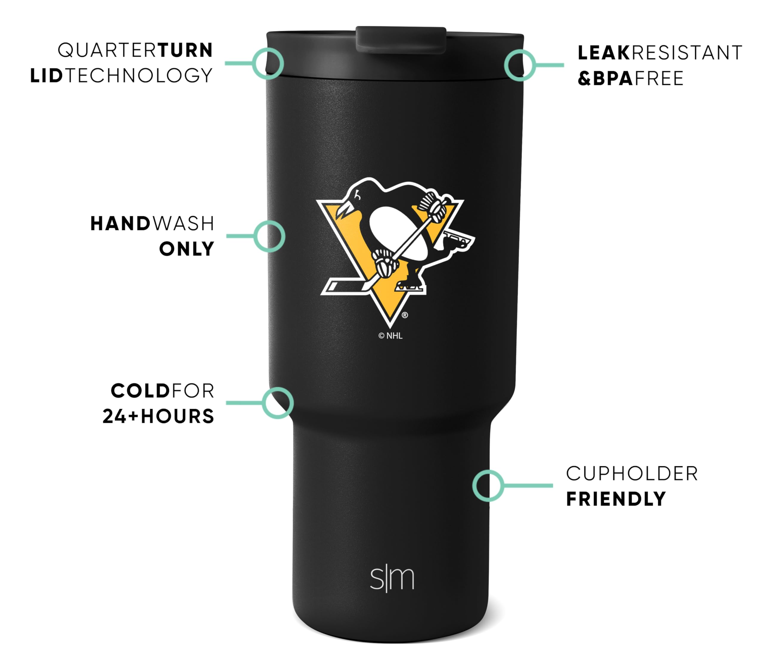 Foto 3 pulgar | Vaso Sencillo Y Moderno De La Nhl Pittsburgh Penguins, 900 Ml - Venta Internacional.