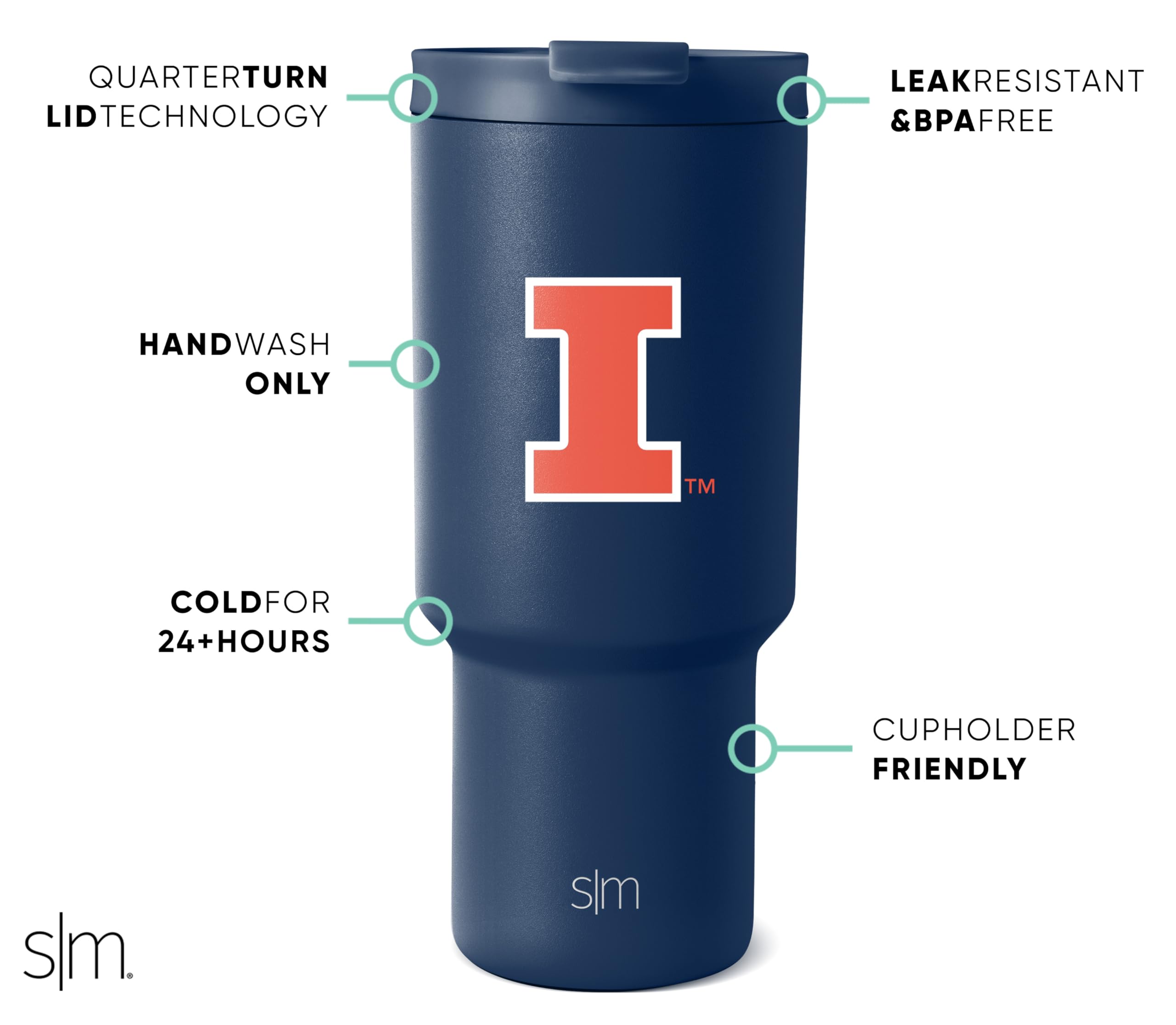 Foto 3 pulgar | Vaso Simple Modern Illinois Fighting Illini, 900 Ml - Venta Internacional.
