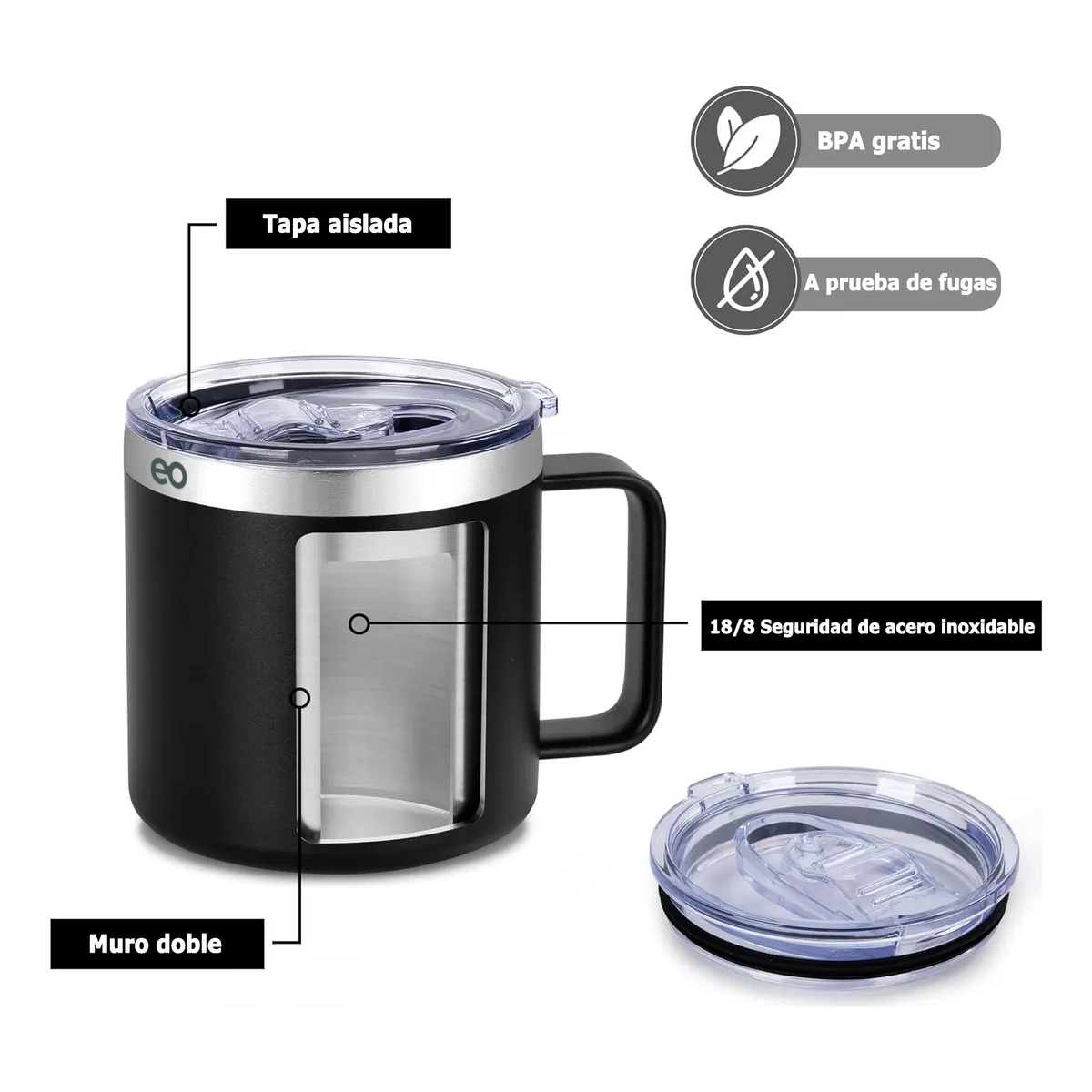 Foto 2 | Taza Térmica 14oz De Acero Inoxidable Eo Safe Imports Esi-19763 Negro