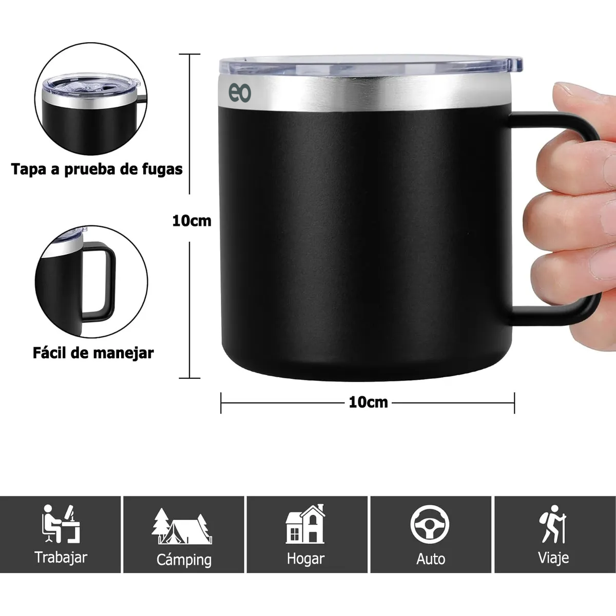 Foto 4 pulgar | Taza Térmica 14oz De Acero Inoxidable Eo Safe Imports Esi-19763 Negro