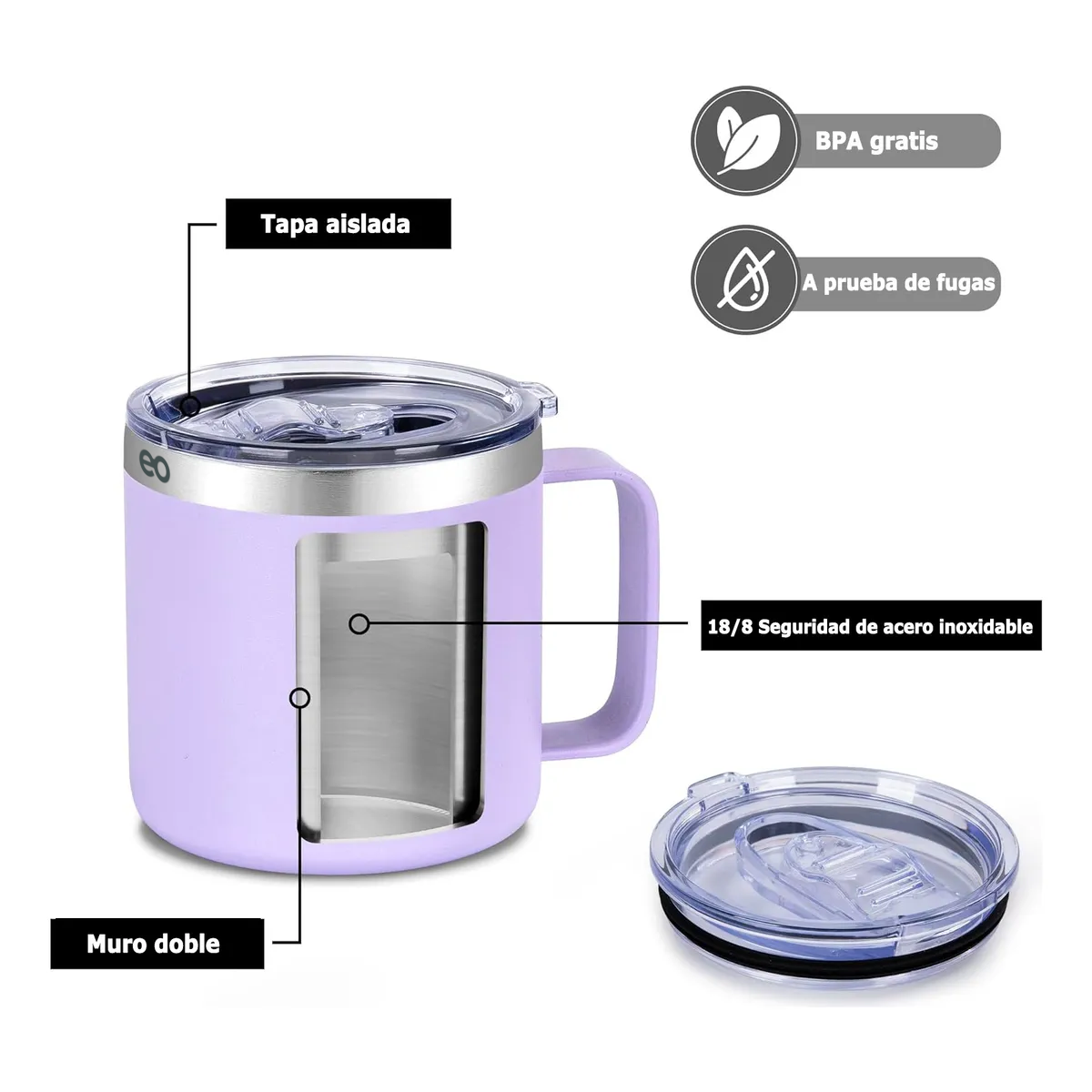 Foto 2 | Taza Térmica 14oz De Acero Inoxidable Eo Safe Imports Esi-19764 Purpura