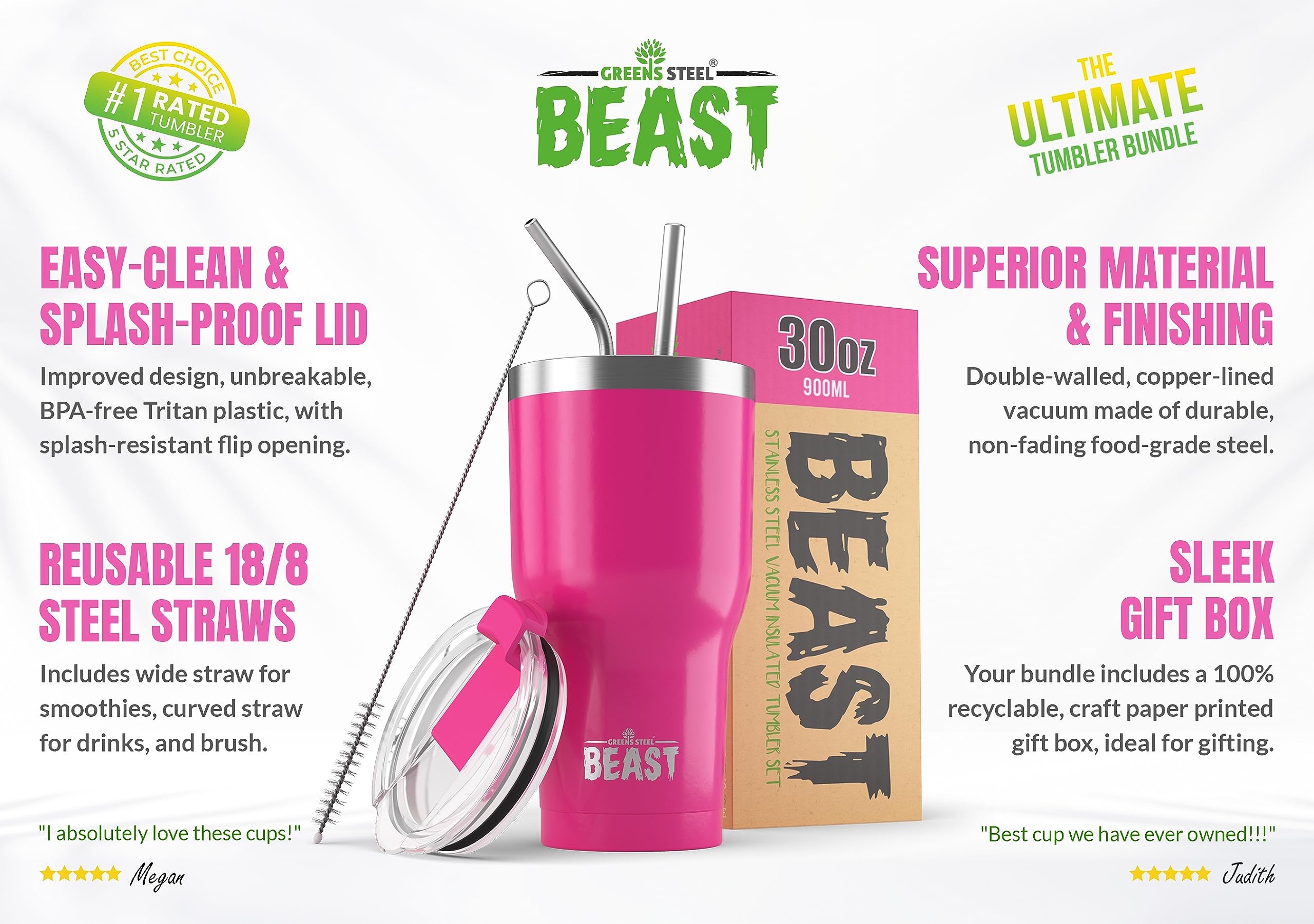 Foto 3 pulgar | Cupcake De Acero Inoxidable Tumbler Greens Steel Beast  900 Ml  Color Rosa - Venta Internacional.