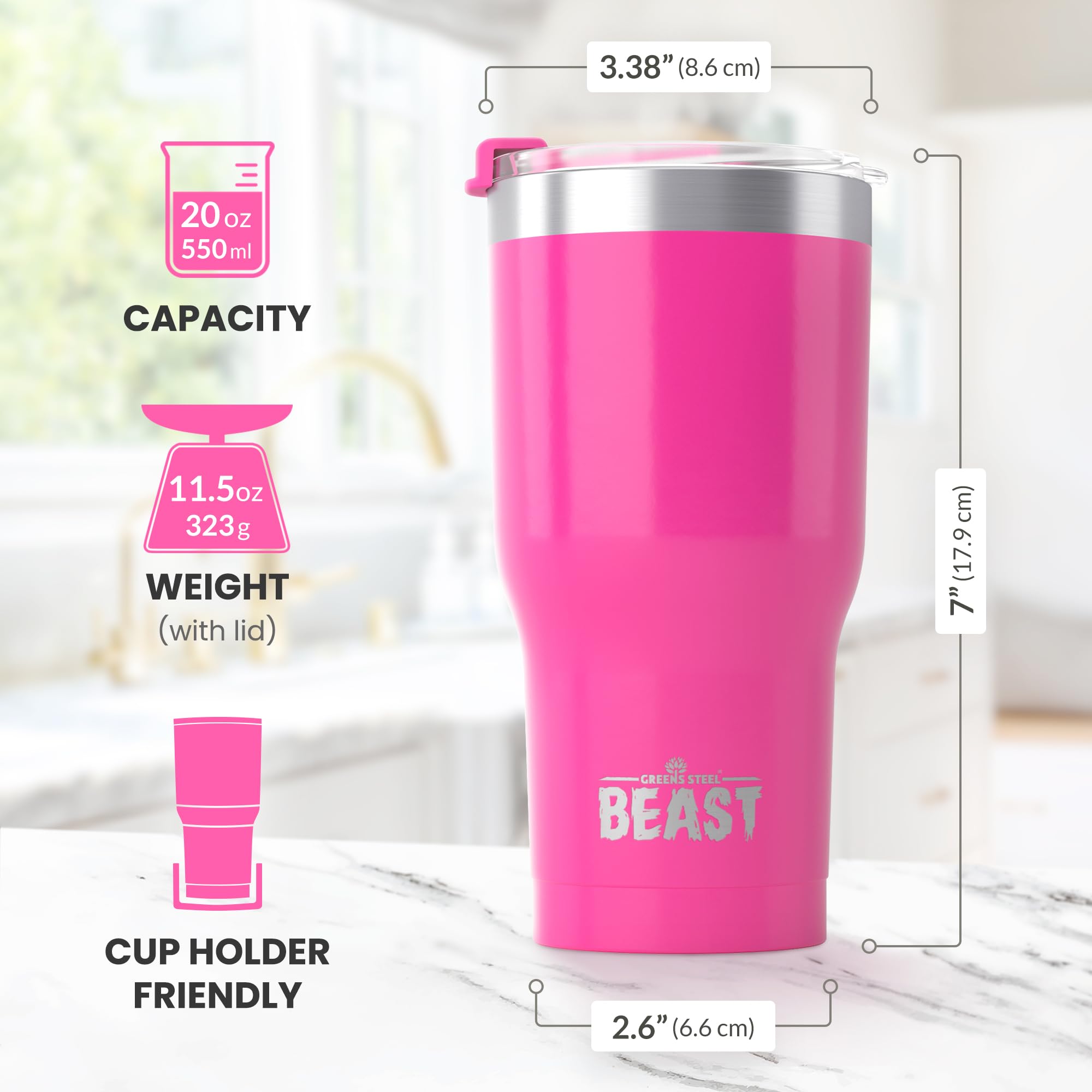 Foto 8 pulgar | Cupcake De Acero Inoxidable Tumbler Greens Steel Beast  900 Ml  Color Rosa - Venta Internacional.