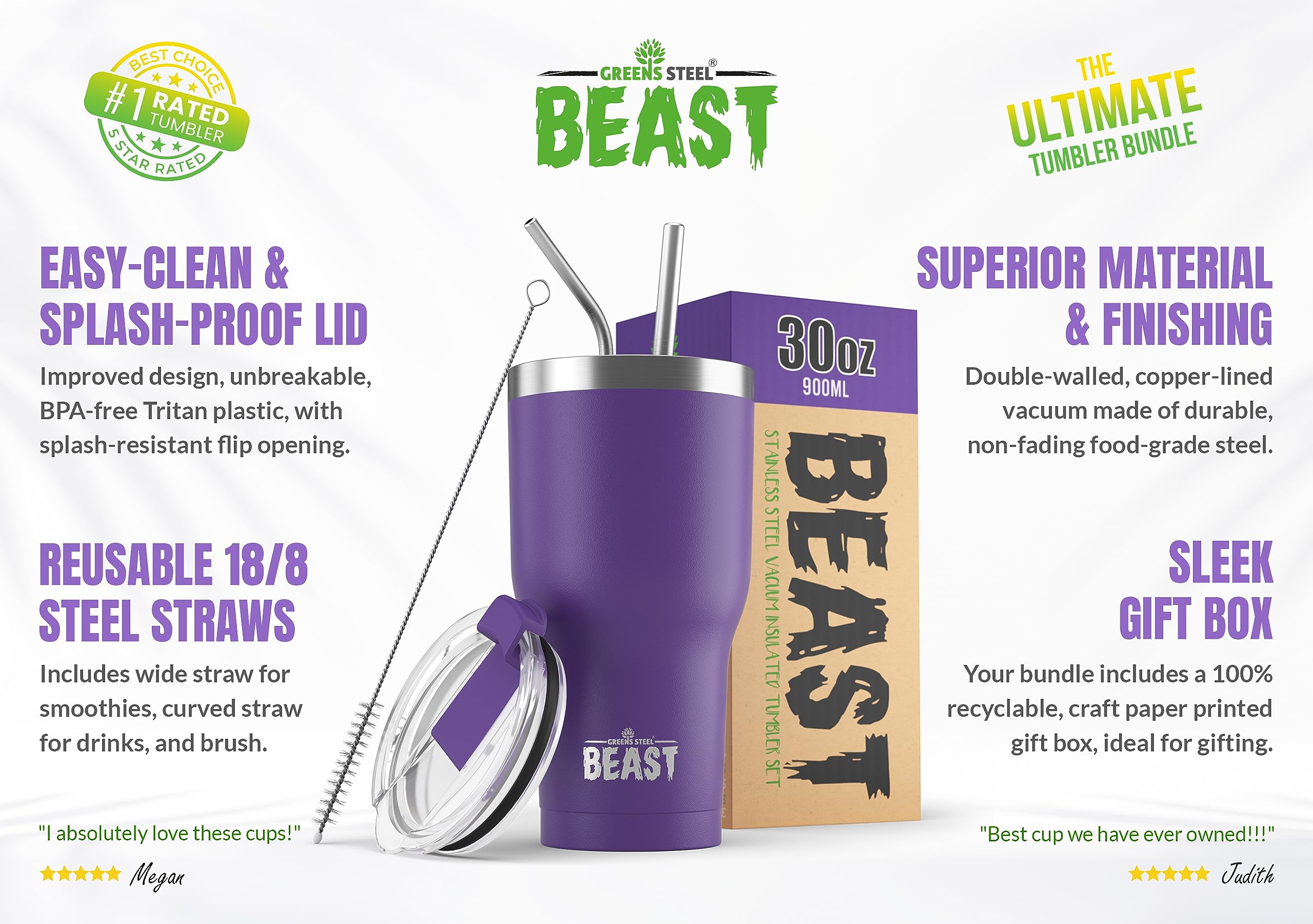 Foto 3 pulgar | Vaso Greens Steel Beast De Acero Inoxidable  900 Ml  Color Morado - Venta Internacional.