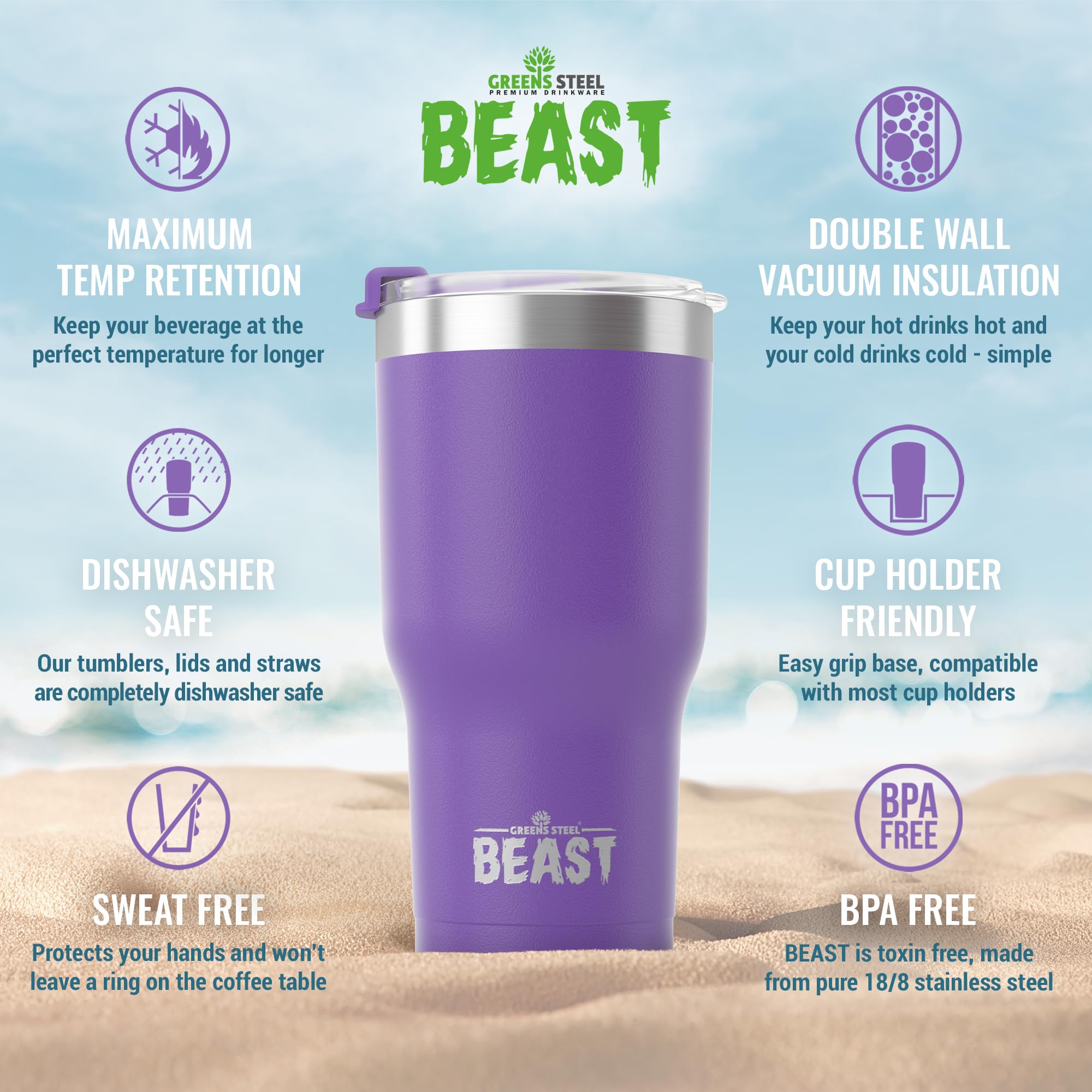 Foto 7 pulgar | Vaso Greens Steel Beast De Acero Inoxidable  900 Ml  Color Morado - Venta Internacional.