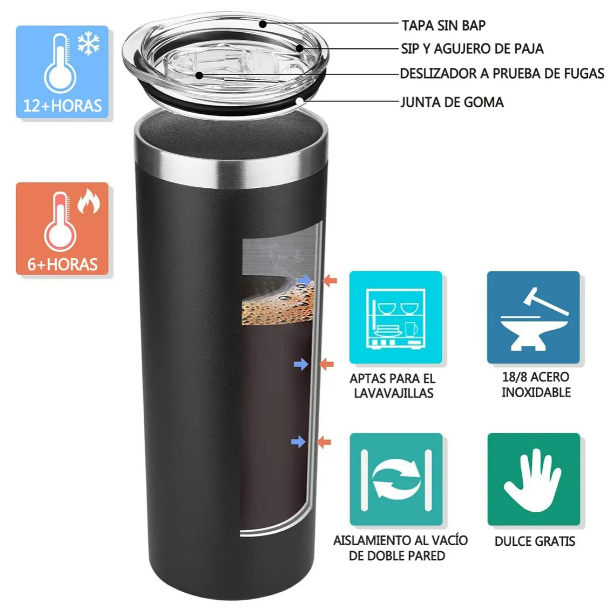 Foto 5 pulgar | Xtellar Vaso Elegante De Acero Inoxidable 600ml - Termo Perfecto Para Conservar La Temperatura De Toda Bebida