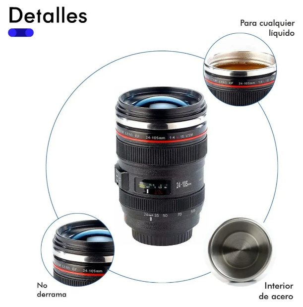 Foto 4 pulgar | Xtellar - Termo De Acero Inoxidable Estilo Lente Fotográfico: Versátil  Conserva Temperatura Y Ultra-seguro