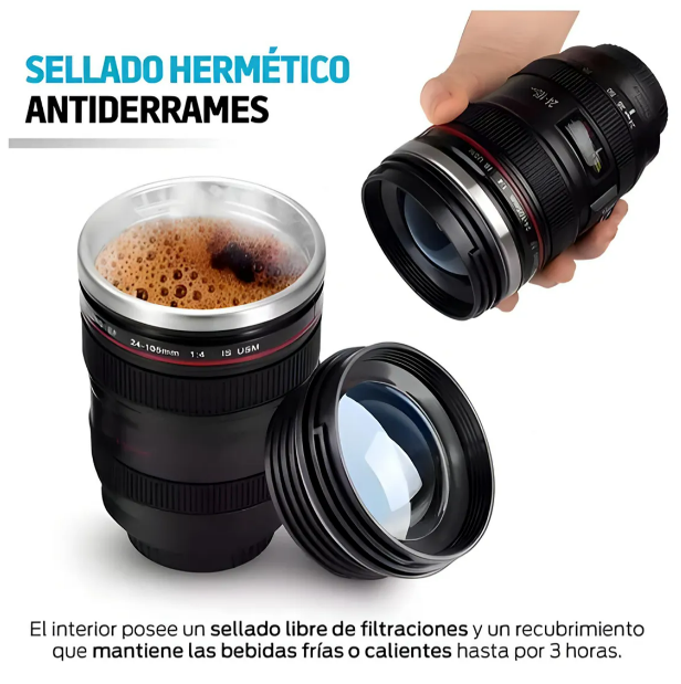 Foto 5 pulgar | Xtellar - Termo De Acero Inoxidable Estilo Lente Fotográfico: Versátil  Conserva Temperatura Y Ultra-seguro
