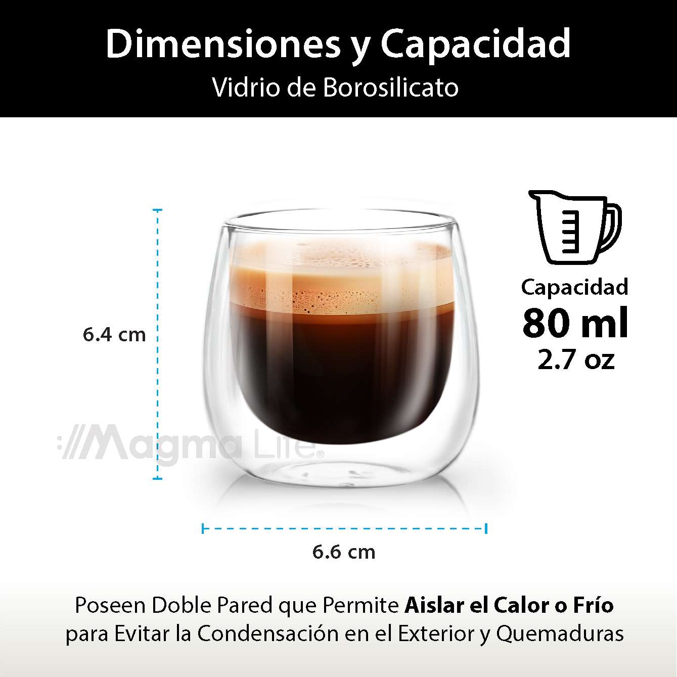 Foto 3 | Magmalife Set De 4 Vasos De Cristal Doble Pared 80 Ml Ideales Para Espresso Térmicos Elegantes Y Versátiles