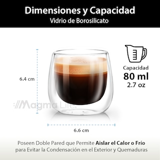 Foto 3 | Magmalife Set De 4 Vasos De Cristal Doble Pared 80 Ml Ideales Para Espresso Térmicos Elegantes Y Versátiles