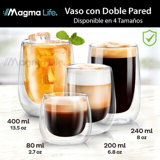 Foto 5 | Magmalife Set De 4 Vasos De Cristal Doble Pared 80 Ml Ideales Para Espresso Térmicos Elegantes Y Versátiles