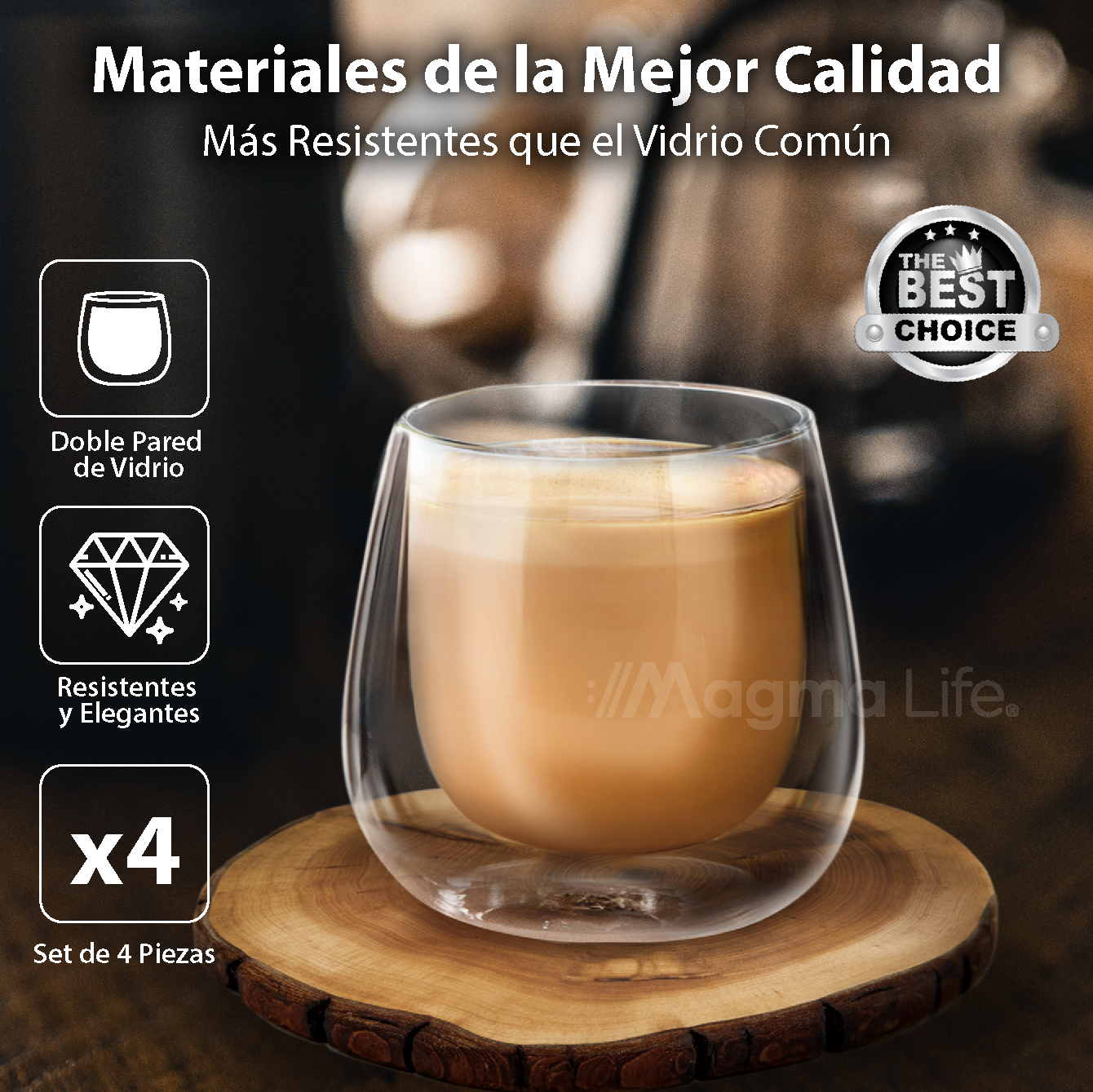 Foto 6 | Magmalife Set De 4 Vasos De Cristal Doble Pared 80 Ml Ideales Para Espresso Térmicos Elegantes Y Versátiles
