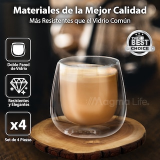 Foto 6 | Magmalife Set De 4 Vasos De Cristal Doble Pared 80 Ml Ideales Para Espresso Térmicos Elegantes Y Versátiles