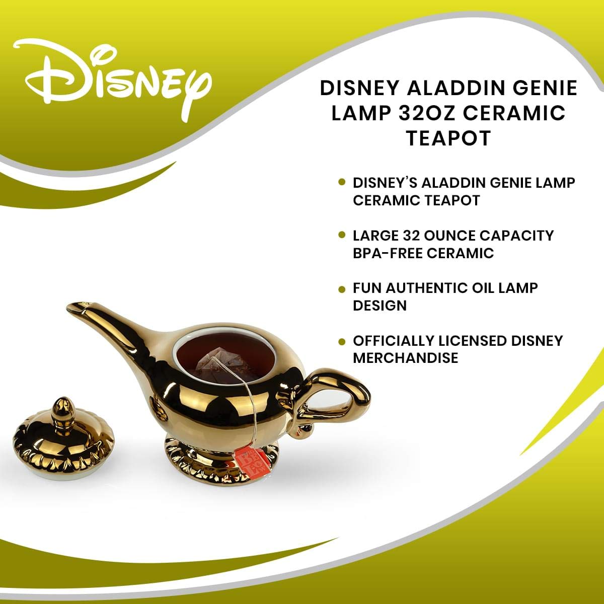 Foto 7 | Lámpara Teapot Aladdin Golden Genie De Cerámica De 950 Ml Con Tapa - Venta Internacional.