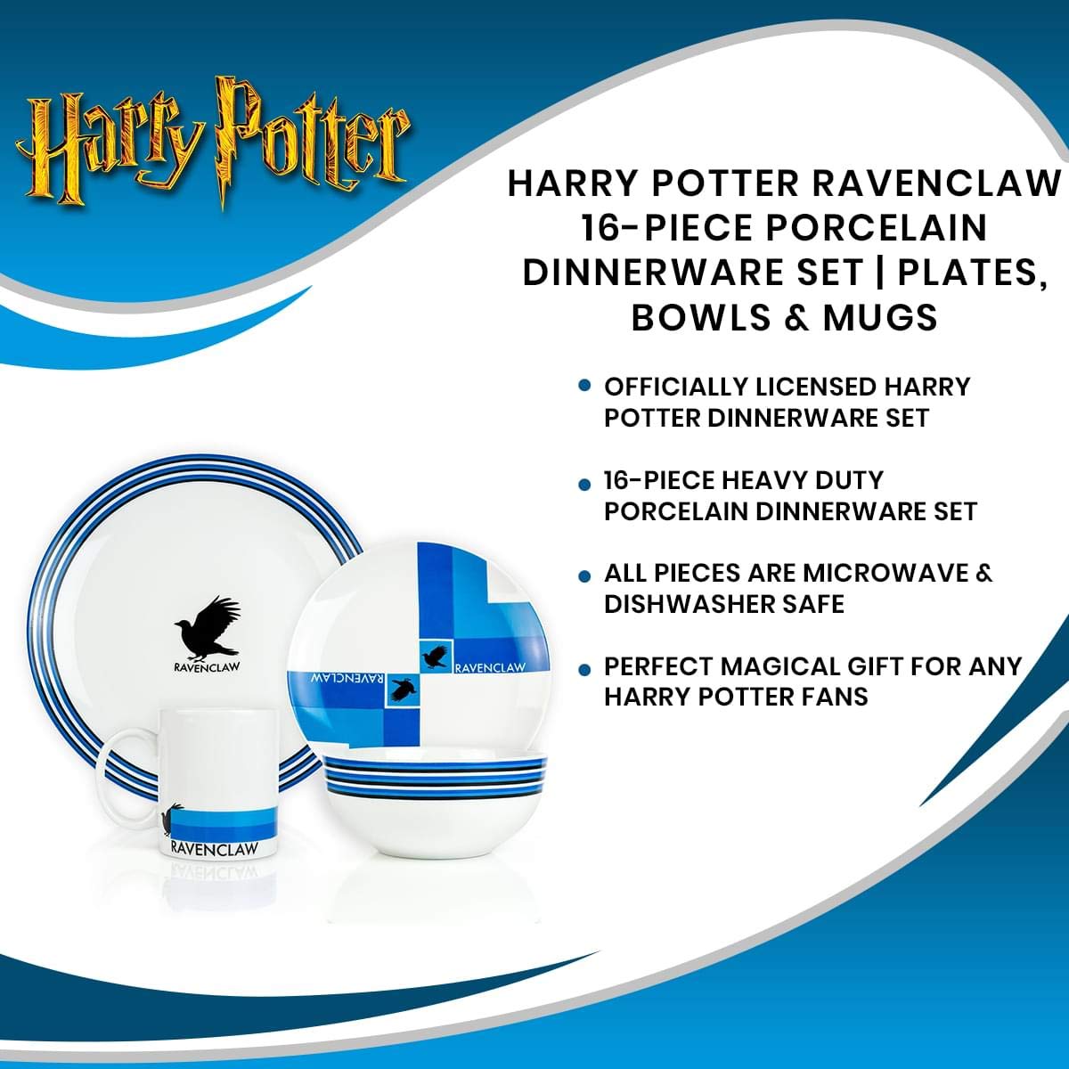 Foto 8 pulgar | Juego De Vajilla Harry Potter Ravenclaw 16 Piezas De Porcelana - Venta Internacional.