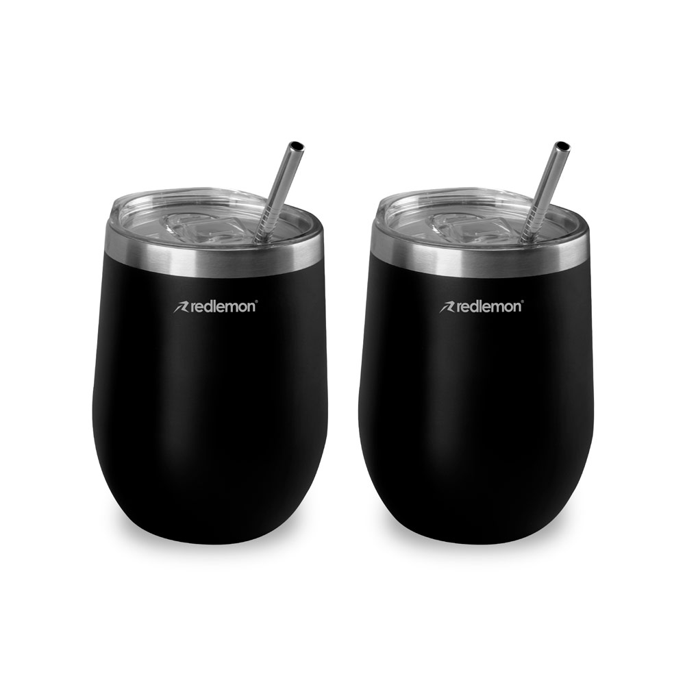 Vaso Térmico para Café y Vino de Acero Inoxidable/ 2 pz color Negro