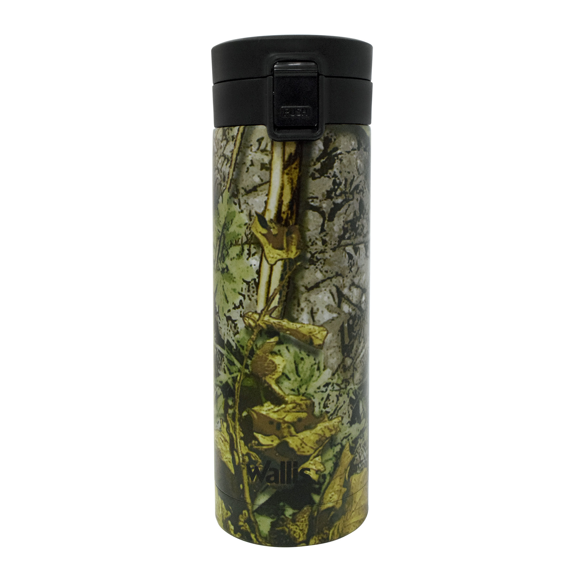 Termo Wallis con Botón de Seguridad Antiderrames500 ml color Verde Camuflaje/ramas y Hojas