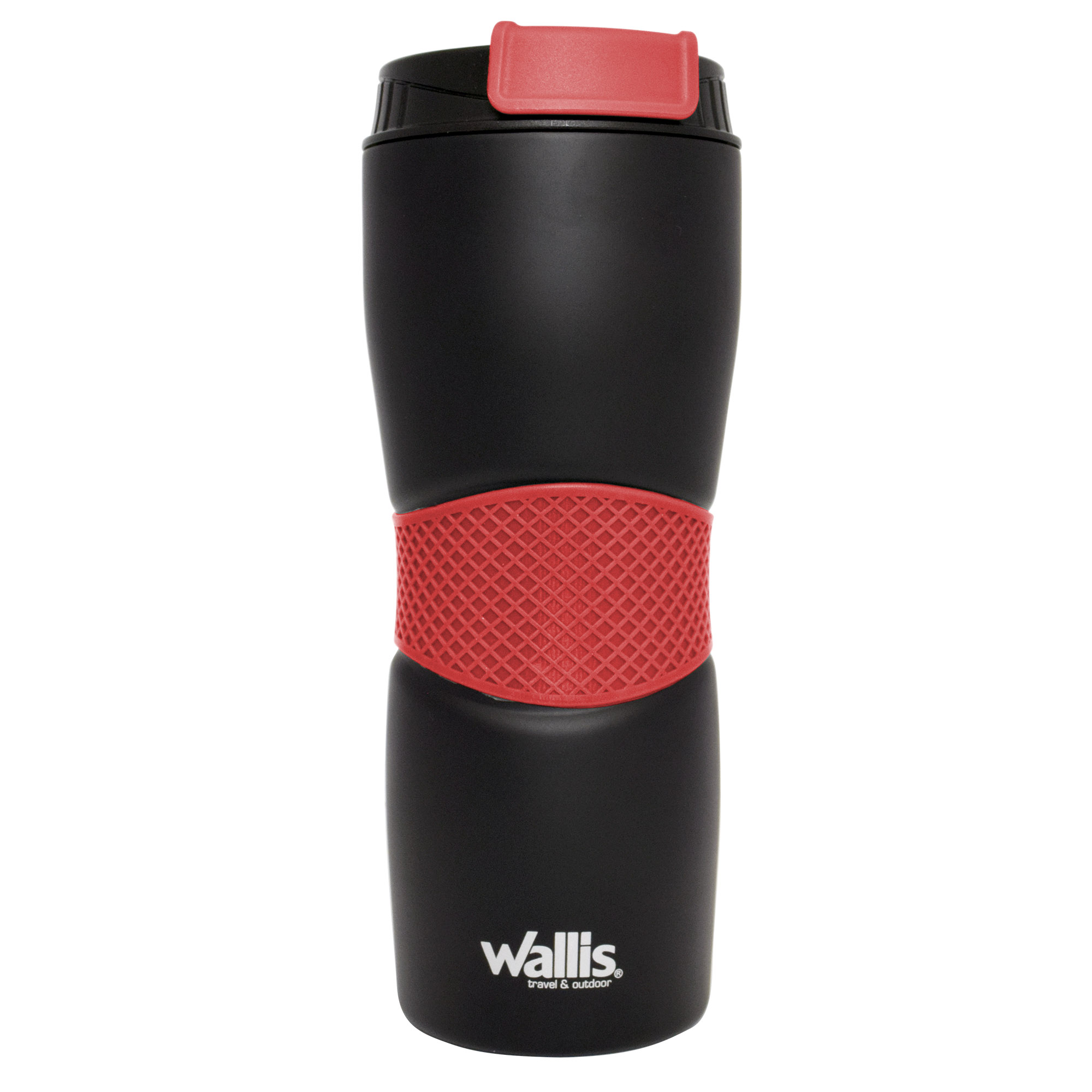 Vaso Térmico Wallis con Goma Antideslizante y Tapa Rosca 470 ml color Negro y Rojo