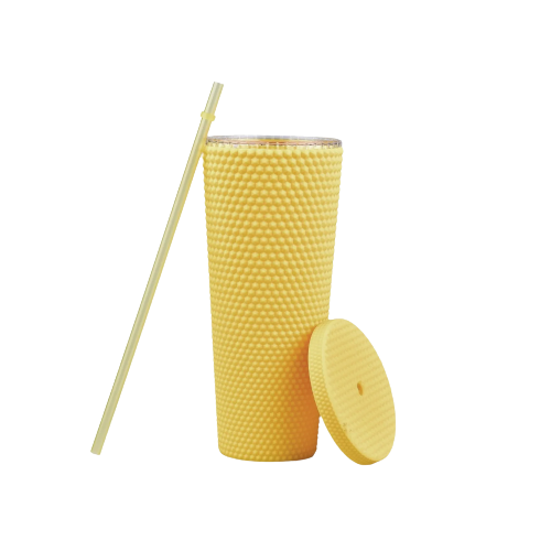 Termo Vaso Malubero color Amarillo con Tapa y Popote de 24 Oz