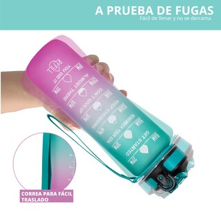 Foto 2 | Botella De Plástico Para Agua Color Celeste Rosa De 1 Litro