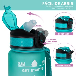 Foto 3 | Botella De Plástico Para Agua Color Celeste Rosa De 1 Litro