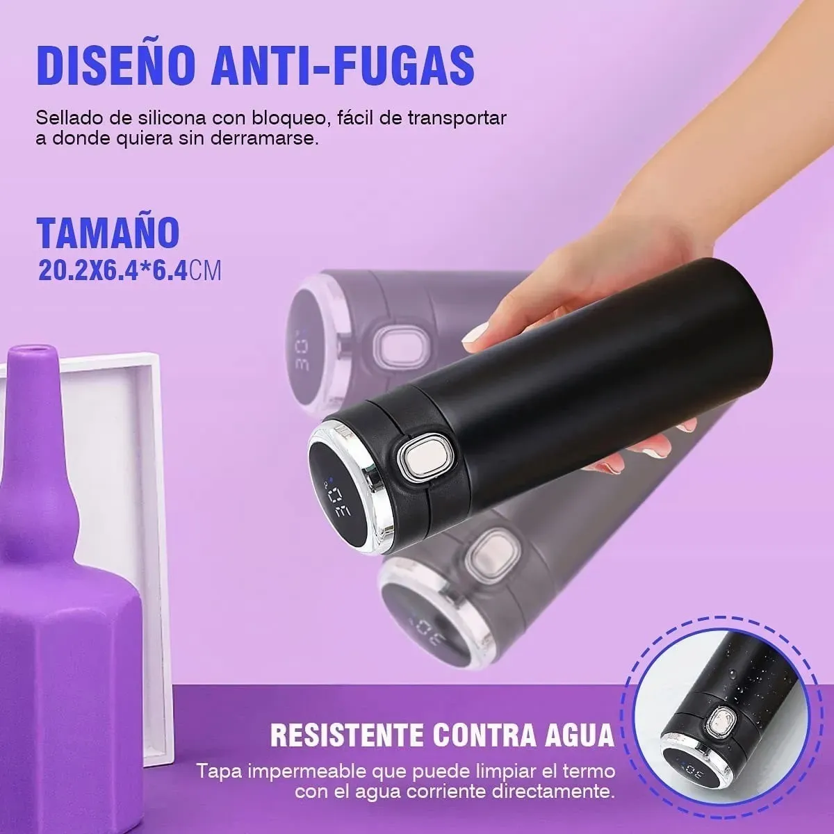 Foto 4 pulgar | Termo Digital De Acero Inoxidable 400ml Eo Safe Imports Esi-584 Negro