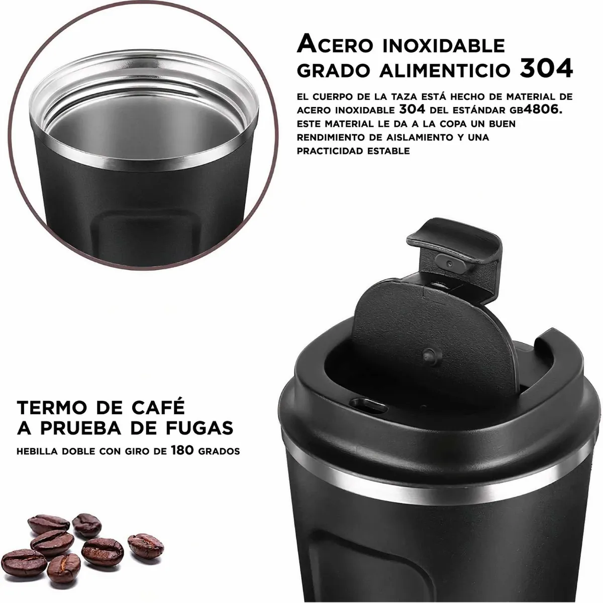 Foto 4 pulgar | Termo Con Tapa Acero Inoxidable Eo Safe Imports Esi-3262 color Negro