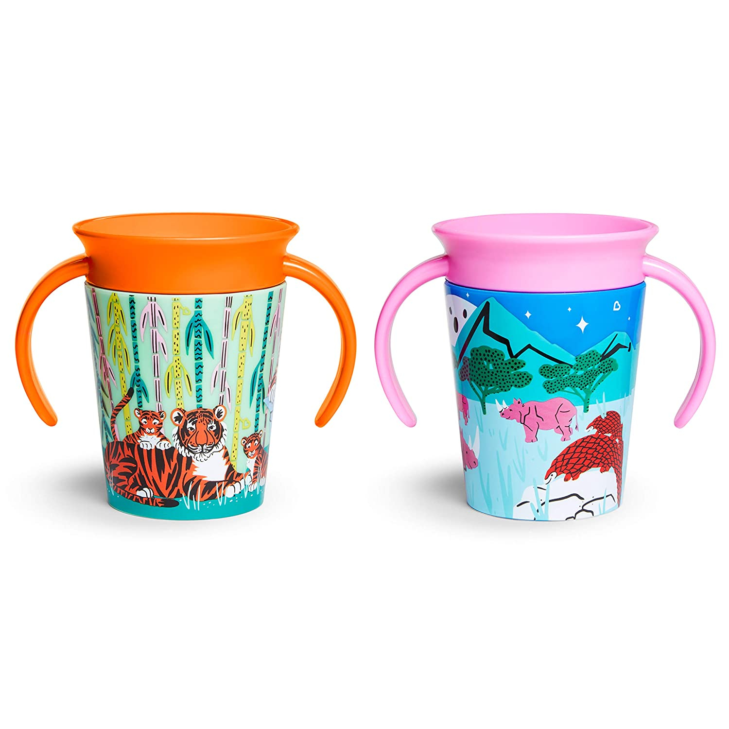 Venta Internacional - Munchkin Miracle 360 ​​wildlove Trainer Cup, 6 Oz, 2 Paquete, Tigre/rhino