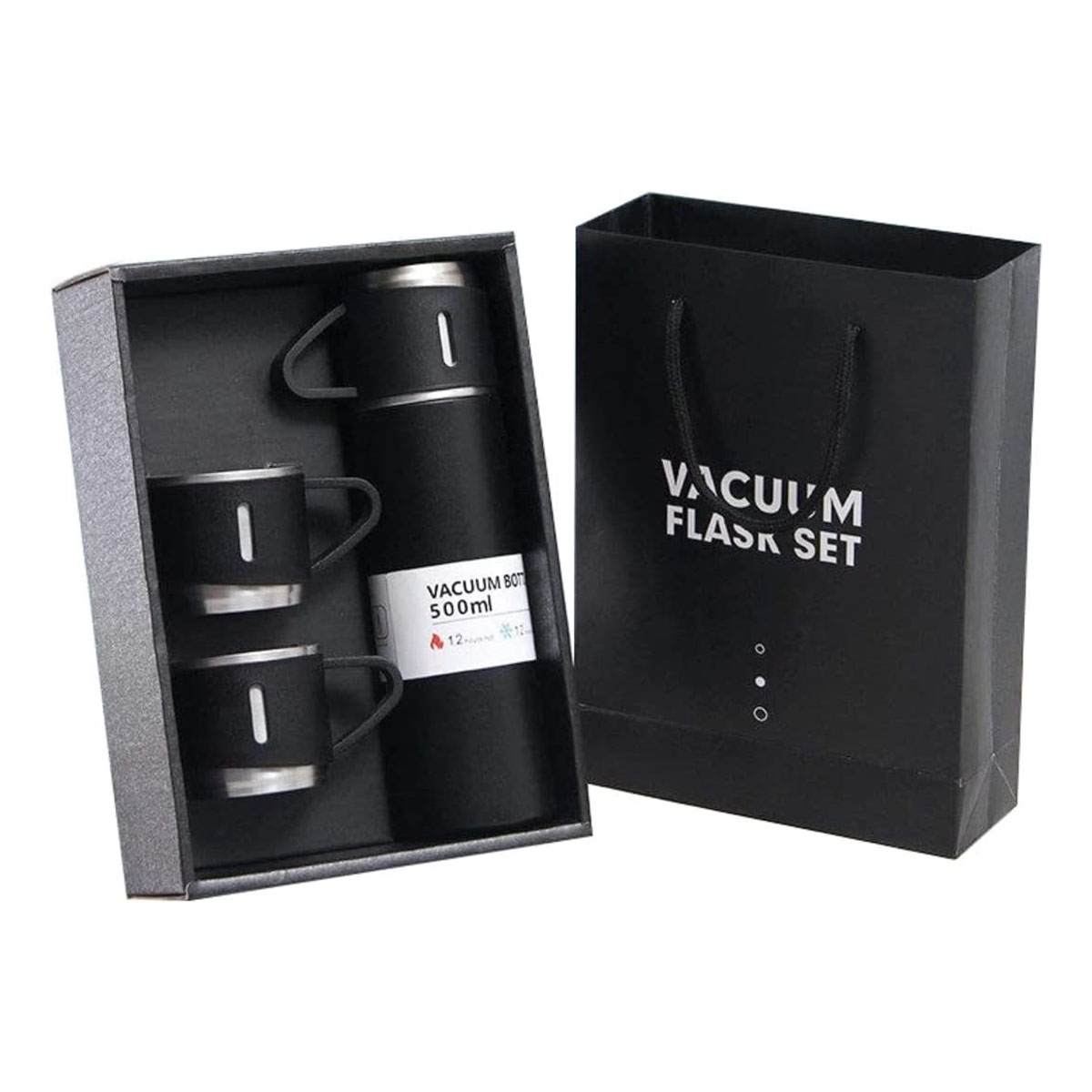 Foto 1 | Termo de Acero Inoxidable Negro con 2 Tazas Frío/Caliente 500 ml