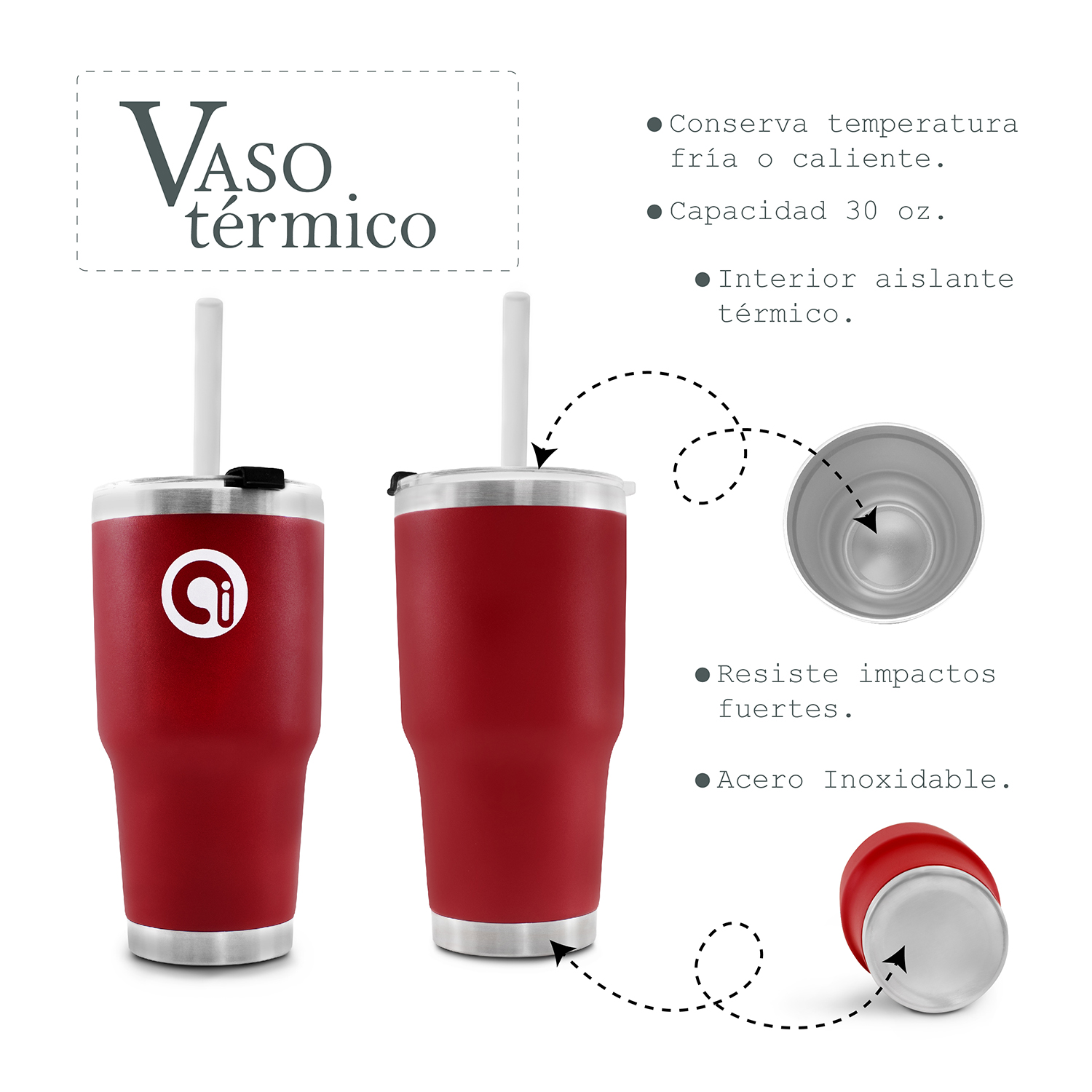 Foto 5 pulgar | Termo Andromeda Inc de Acero Inoxidable color Rojo 800 ml