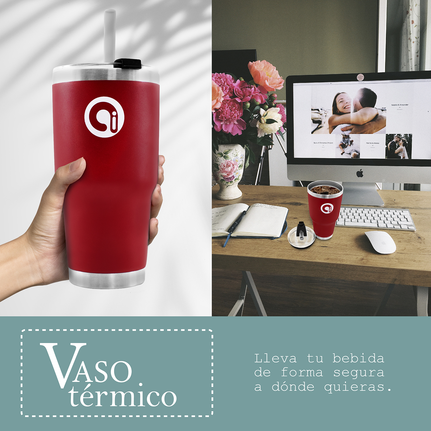 Foto 7 pulgar | Termo Andromeda Inc de Acero Inoxidable color Rojo 800 ml