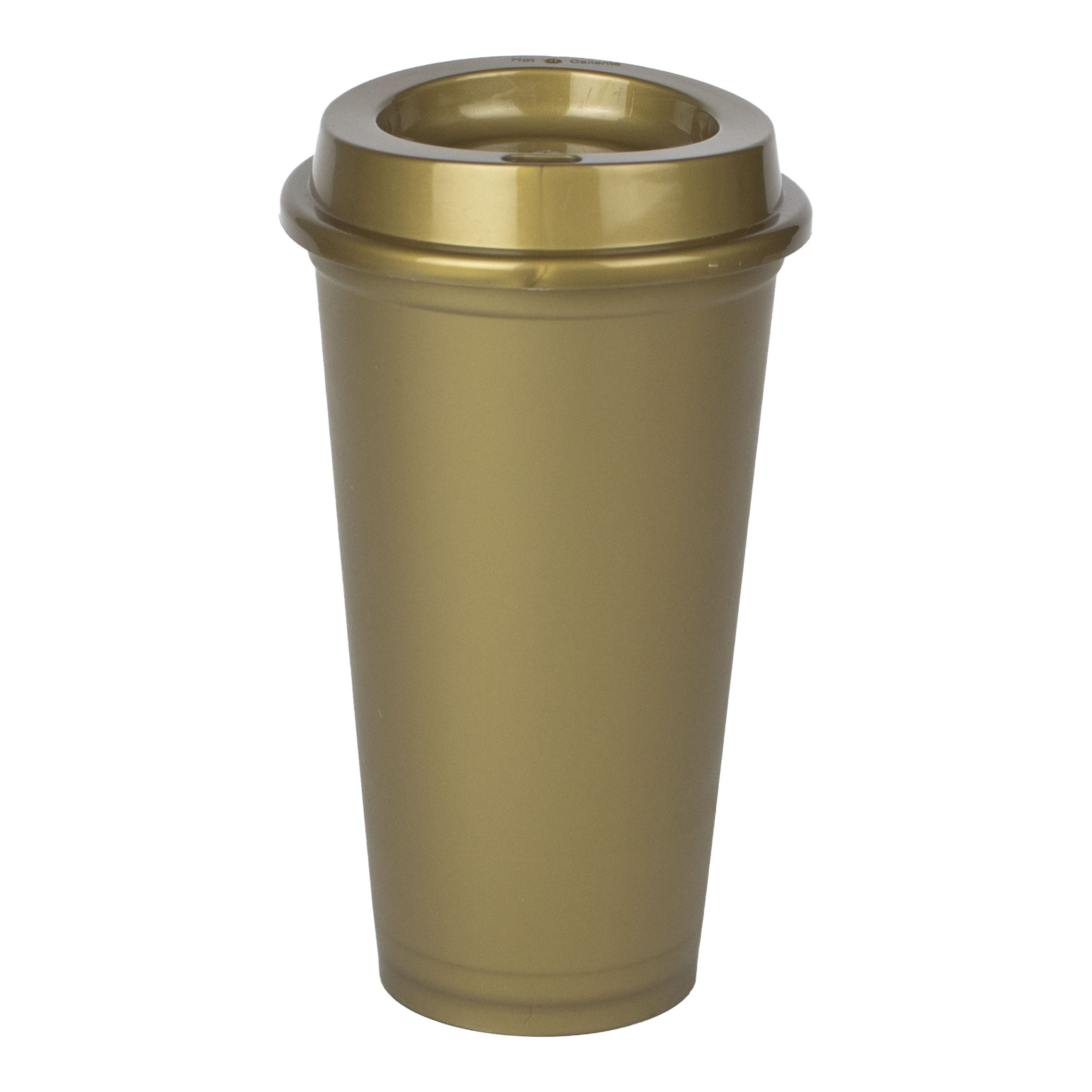 Vaso Para Café Con Tapa | Atmos Homeware | Vaso Cafetero De Plástico De 16 Oz. | Paquete De 50 Vasos Color Dorado