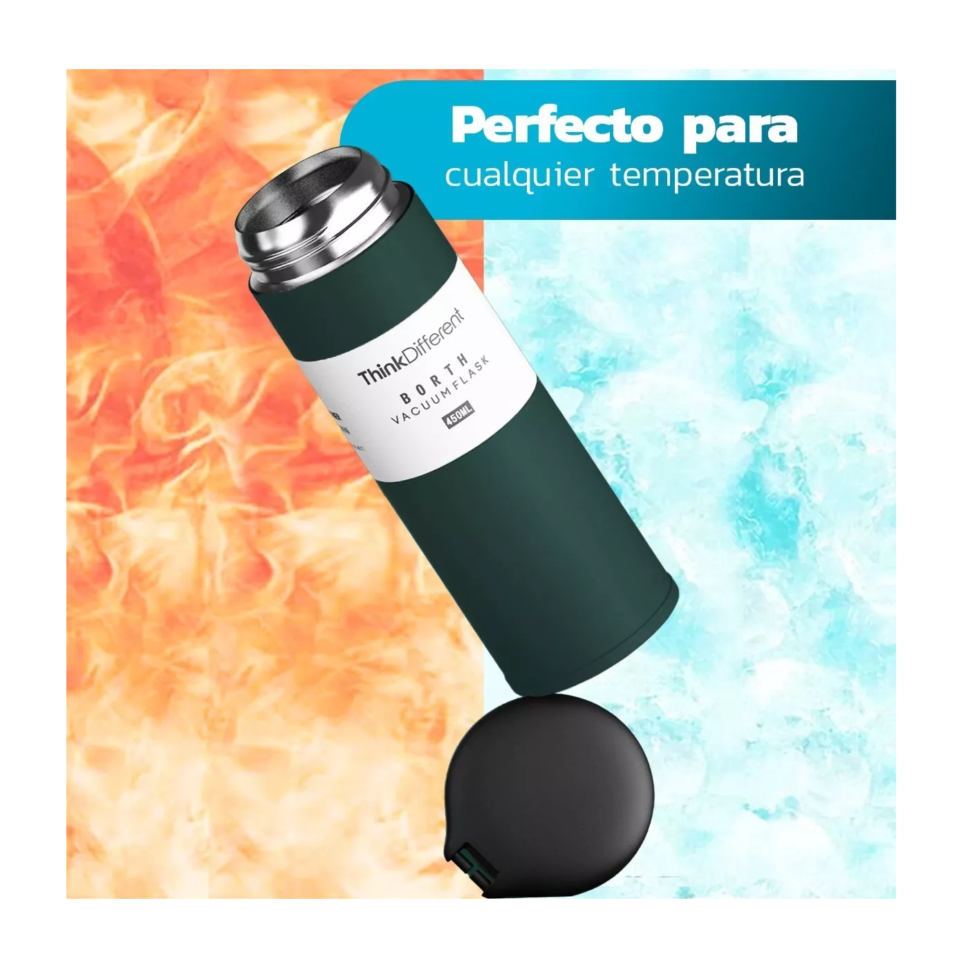 Foto 6 pulgar | Termo Portátil Acero Inoxidable 450 Ml Infusor Frio Caliente Verde Militar