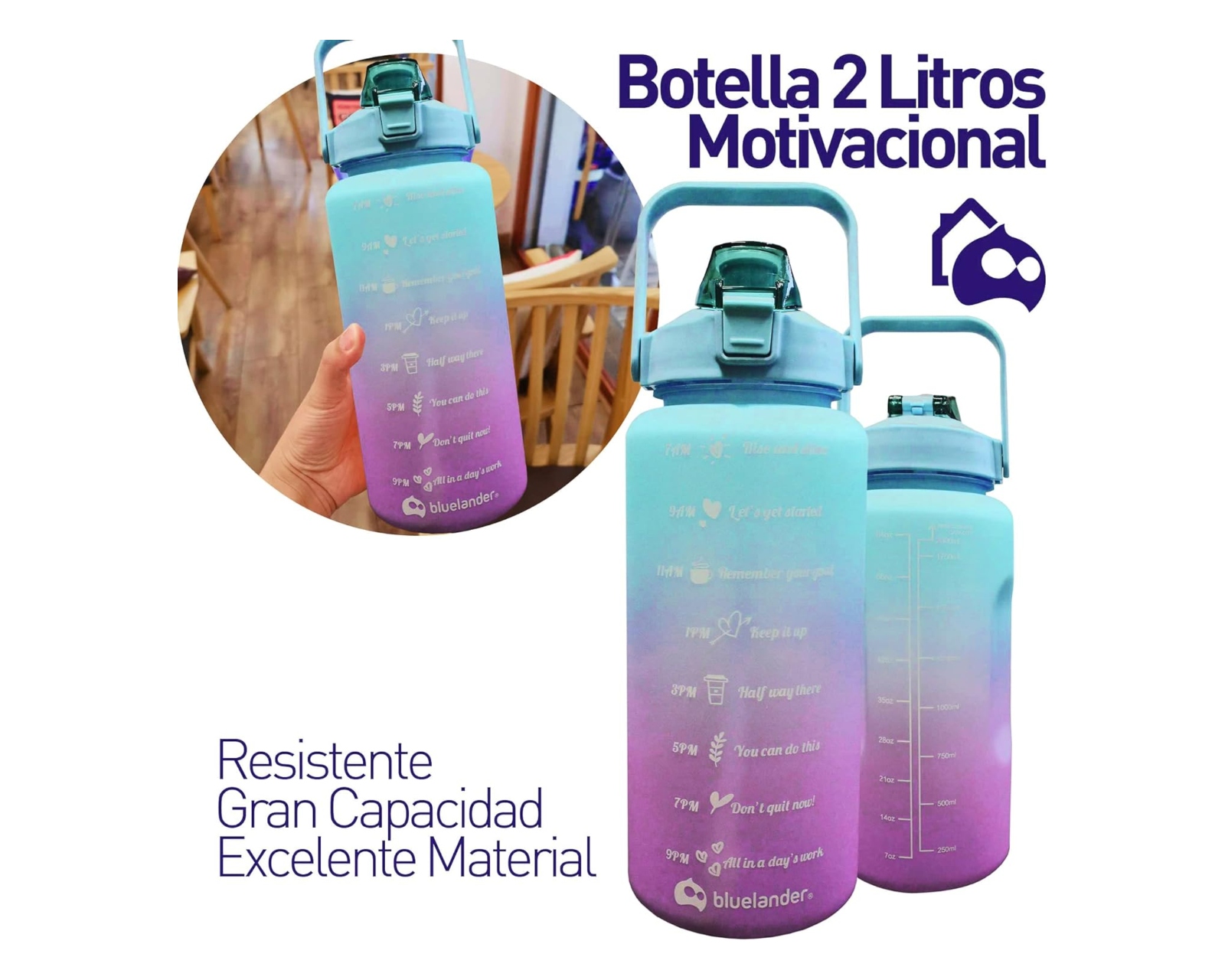 Foto 3 pulgar | Botella de Agua Bluelander color Morado 2.2 L