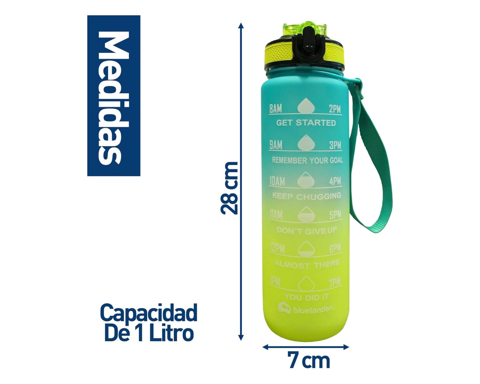 Foto 4 pulgar | Botella Motivacional Bluelander, Color Verde, 1000 ml