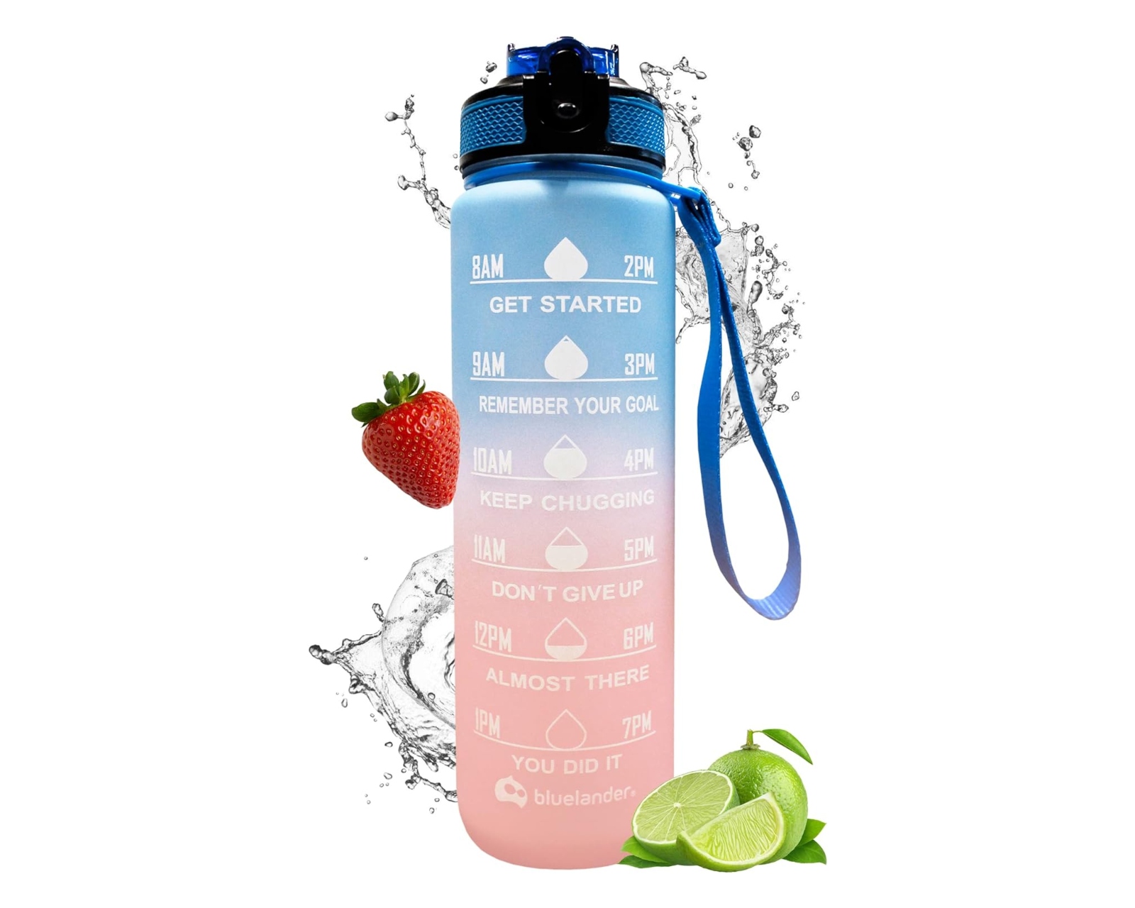 Botella de Agua Bluelander BOMO-0006 Motivacional color Rosa 1000 ML