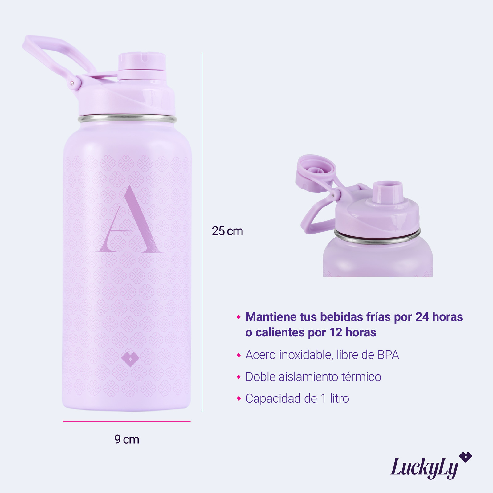 Foto 5 | Termo de Acero Inoxidable Iniciales Luckyly 1l Letra R color Púrpura