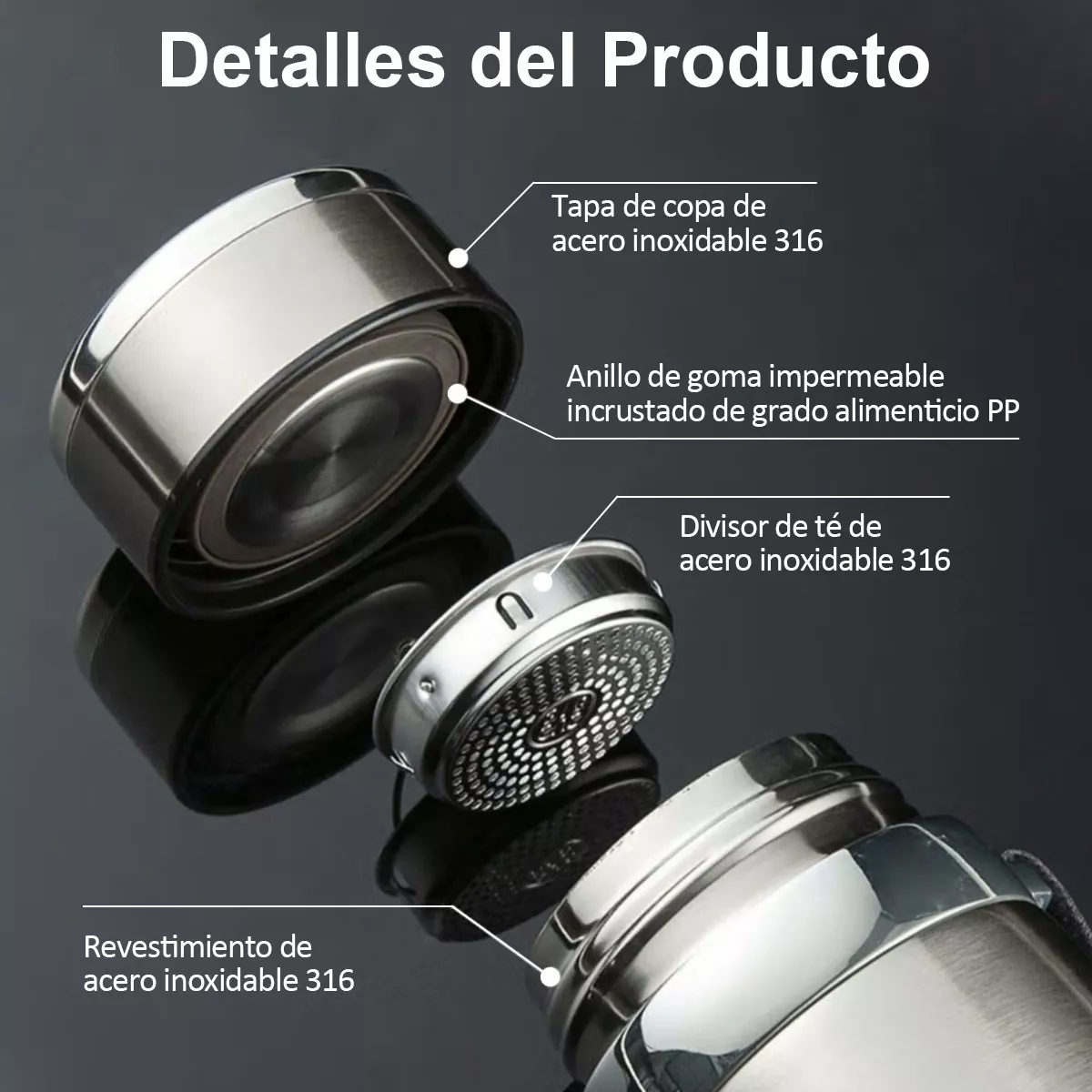 Foto 4 | Termo de Acero Inoxidable Portátil Belug  1000ml color Plata