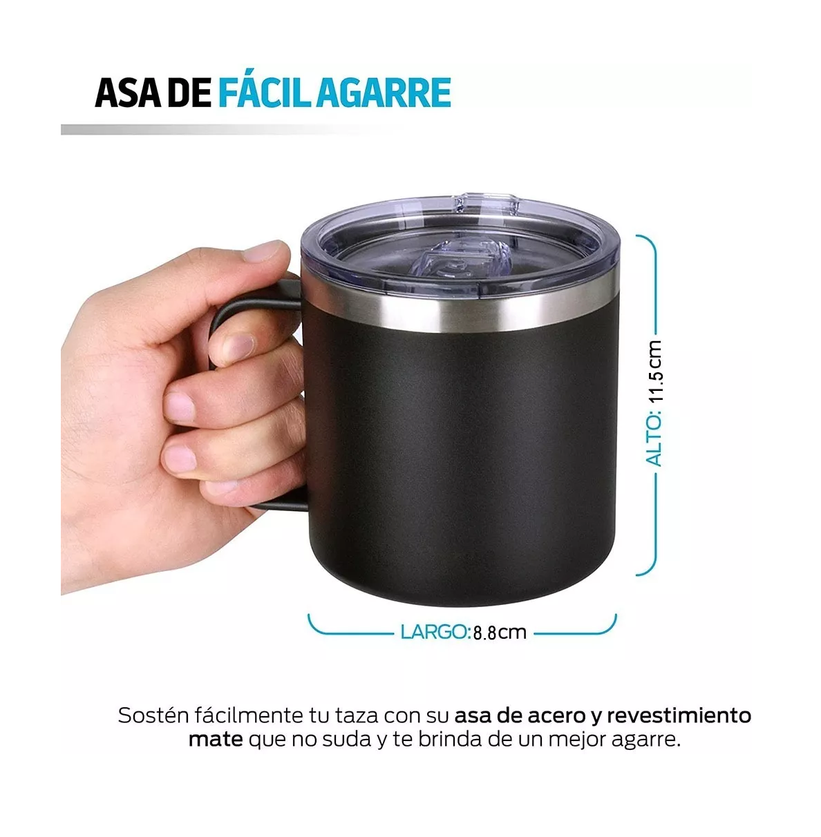 Foto 4 pulgar | Taza BELUG de Acero Inoxidable 14 Oz Negro para Café