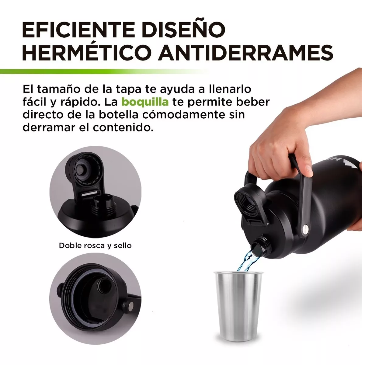 Foto 6 pulgar | Termo Eo Safe Imports Esi-8708 color Negro de Acero Inoxidable Doble Pared Extra Grande 1.9 L