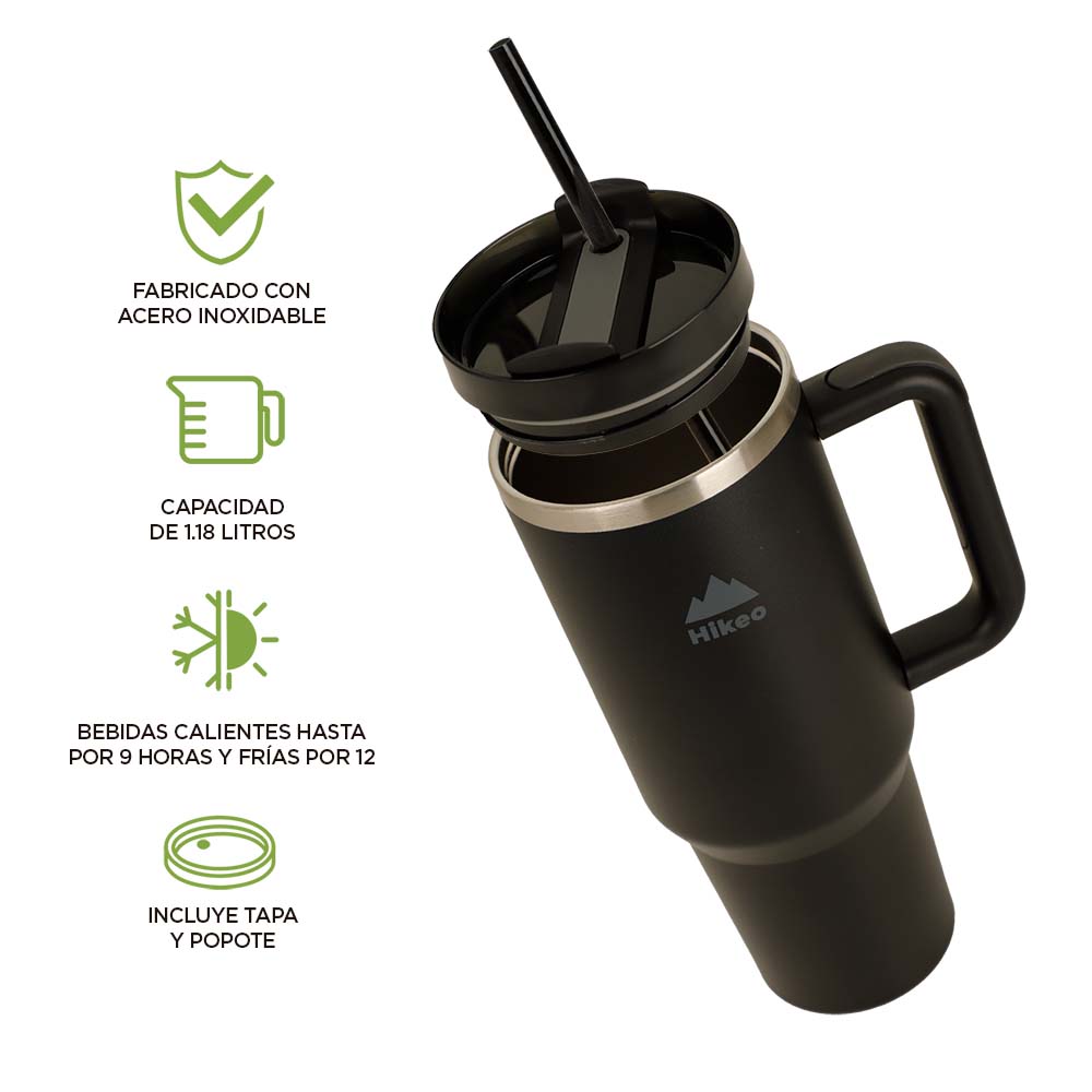 Foto 3 pulgar | Termo para Agua y Café de Viaje Acero Inox Doble Pared 1.2 L Hikeo Negro 83510-bl