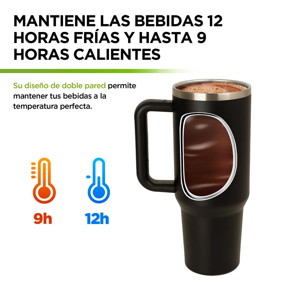 Foto 5 pulgar | Termo para Agua y Café de Viaje Acero Inox Doble Pared 1.2 L Hikeo Negro 83510-bl