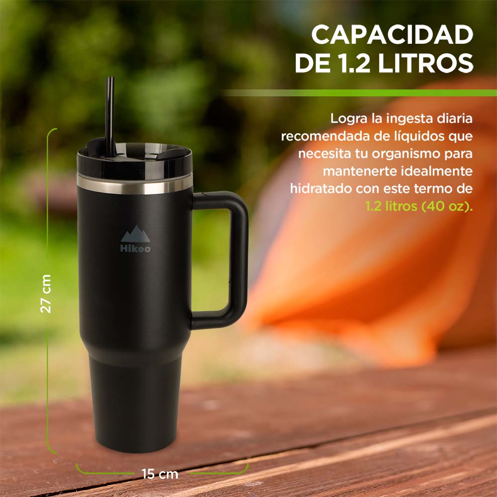 Foto 6 pulgar | Termo para Agua y Café de Viaje Acero Inox Doble Pared 1.2 L Hikeo Negro 83510-bl