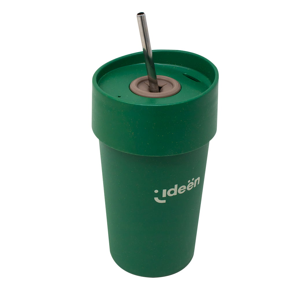 Foto 2 | Vaso térmico ecológico de paja de trigo con popote verde 350 ml