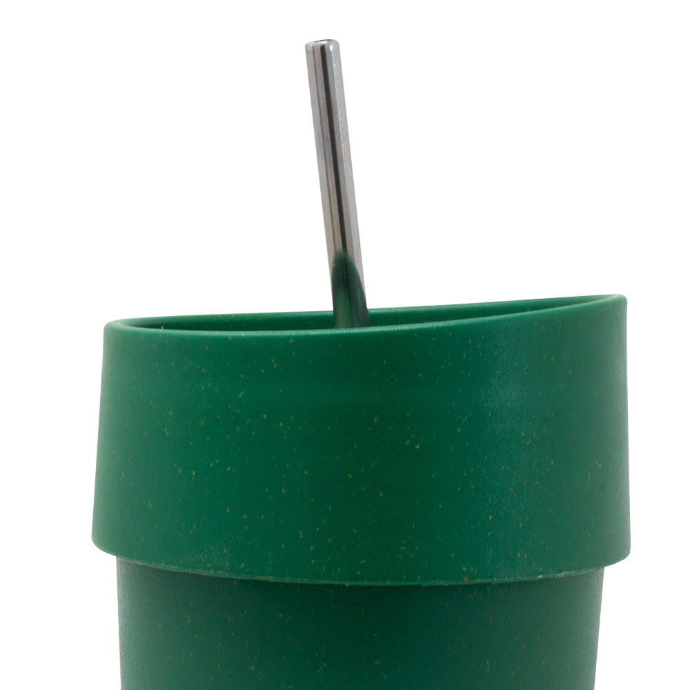 Foto 5 pulgar | Vaso térmico ecológico de paja de trigo con popote verde 350 ml