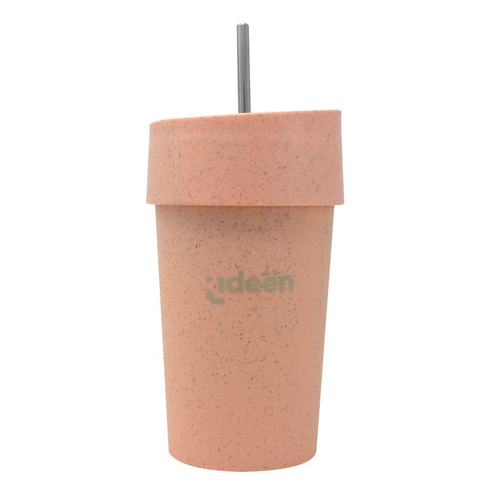 Vaso Térmico Ideën Rosa Ecofriendly de Paja de Trigo con Popote 350 ml