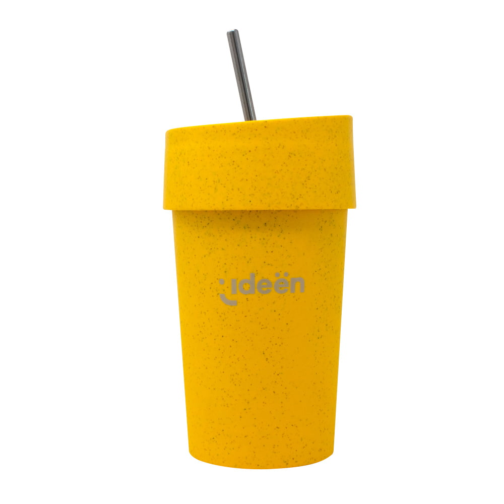 Foto 2 pulgar | Vaso Térmico Ideën Amarillo Ecofriendly de Paja de Trigo con Popote 350 ml