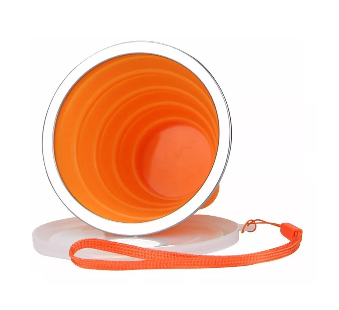 Foto 2 | Vaso De Silicona Plegable Con Tapa Y Correa Portátil 270 Ml, Color Naranja