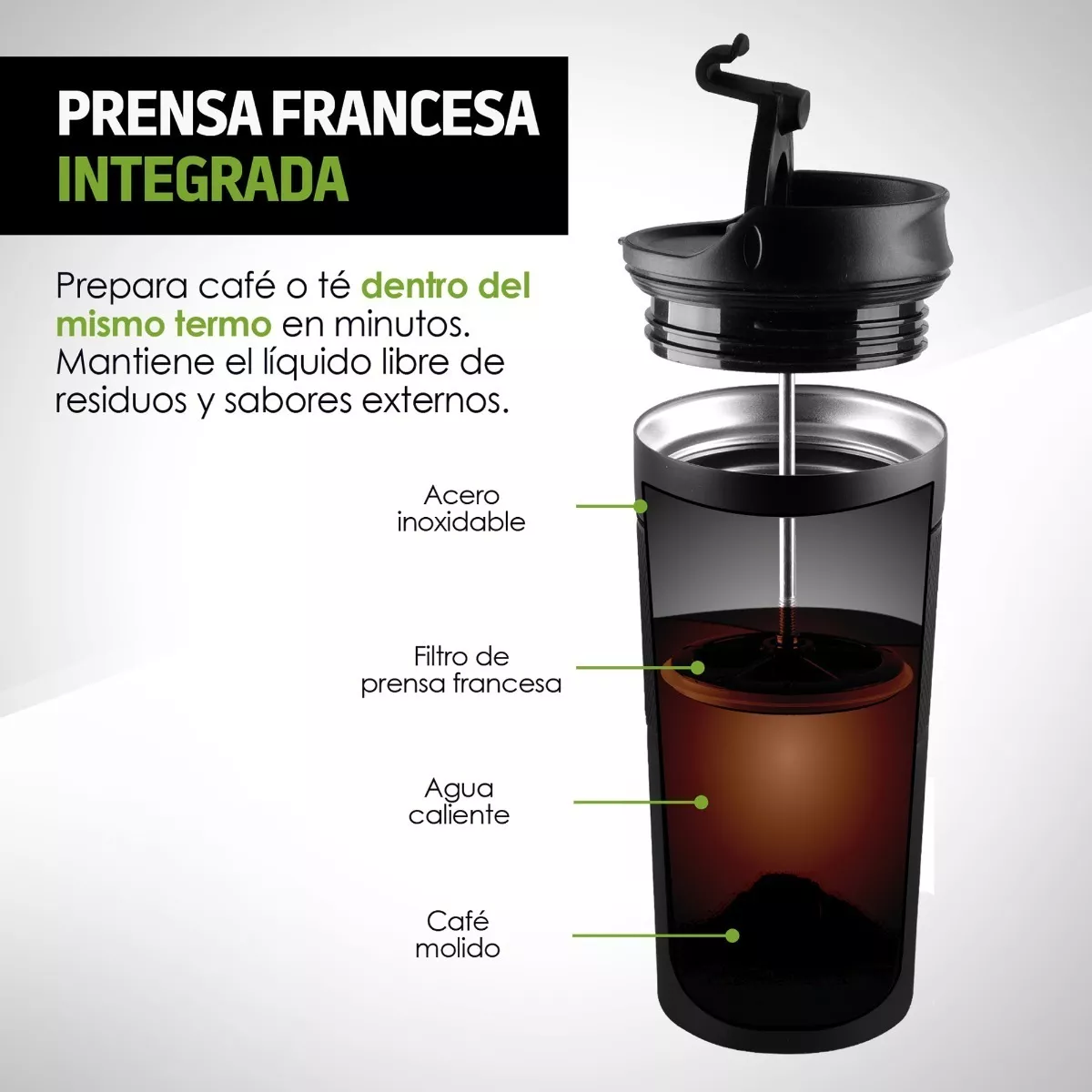 Foto 3 pulgar | Termo para Café con Prensa Francesa Eo Safe Imports Negro