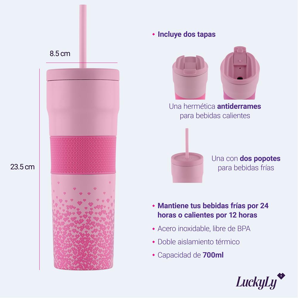 Foto 8 pulgar | Termo Luckyly Rosa de Acero Inoxidable 700 Ml